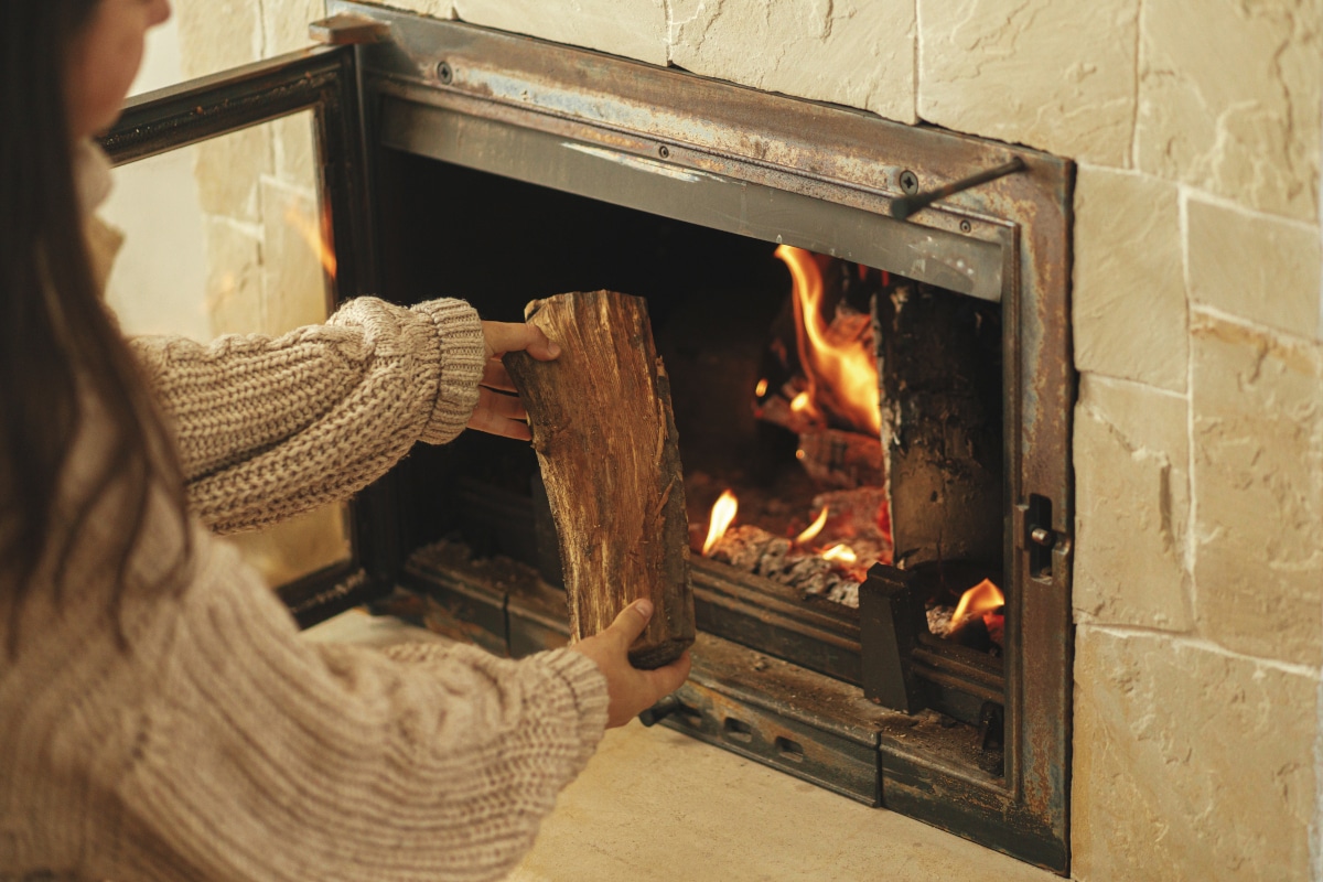 mettre bois dans le cheminée