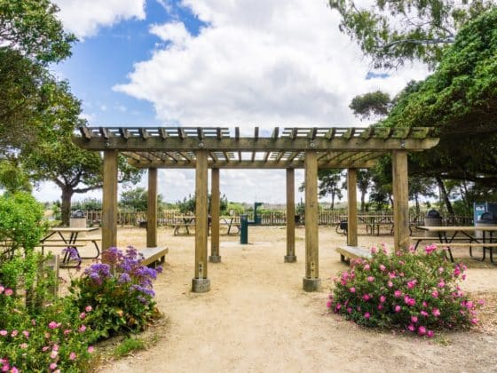 aire de pique nique avec tables et pergola