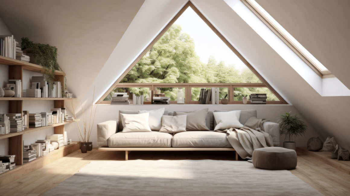 attic space has been transformed into a cozy living area