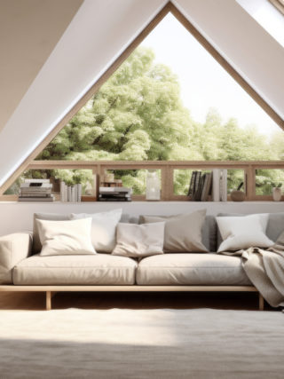 attic space has been transformed into a cozy living area